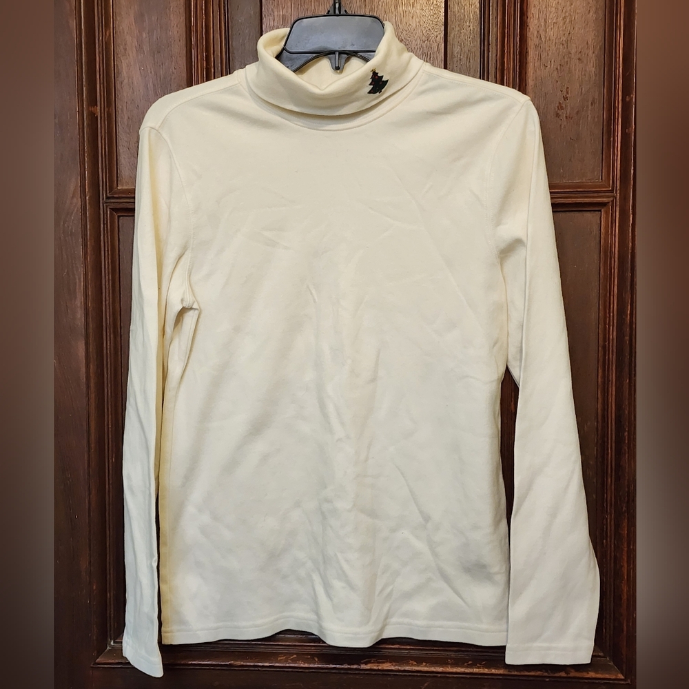 Holiday Edition Turtle Neck Long Sleeve Cotton Top Embroidered Christmas Tree-M